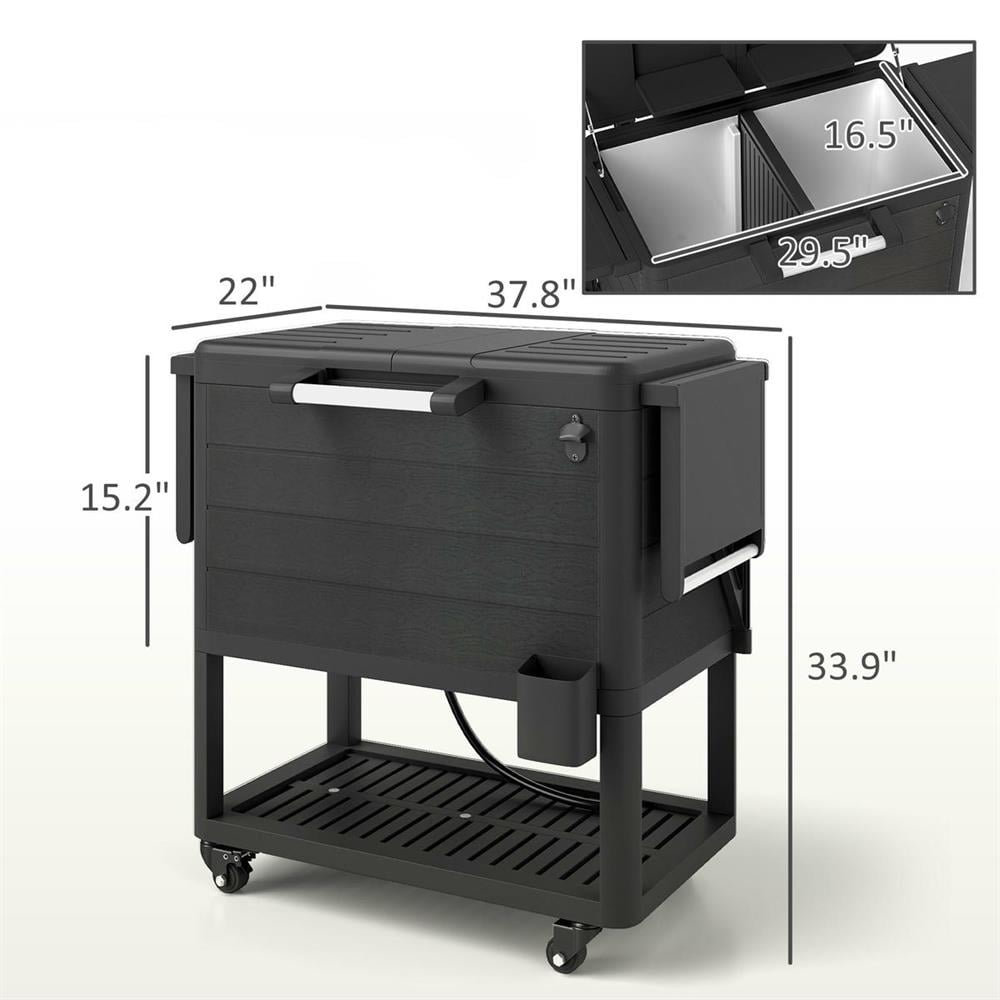Topcobe Enhanced Outdoor Cooler Cart with 104 Quart Large Capacity, Patio Rolling Ice Chest - Bottle Opener Shelves, Black