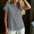 thumbnail image 4 of Neewe Women Loose Casual Short Sleeve Button Up Shirt Solid Color Blouse Round Neck Basic Collared Daily Top, 4 of 5