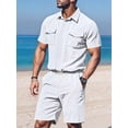 thumbnail image 5 of Men Sets Outfits 2 Piece Short Sleeve Shirts Short Set White S, 5 of 7