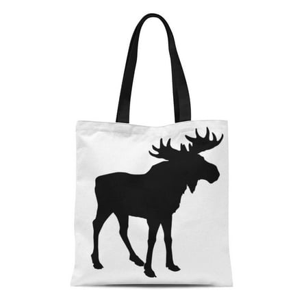 ASHLEIGH Canvas Tote Bag Canada Silhouette Moose on Hunting Alaska Bull Outline Horn Reusable Shoulder Grocery Shopping Bags