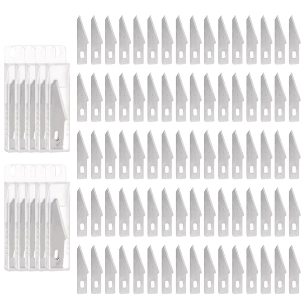 Hojas de cuchillo Exacto de acero de manganeso Uxcell, recambios de cuchillo hobby plateado de 1.63 pulgadas, 100 piezas