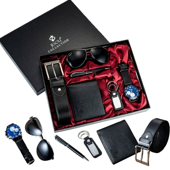 6PCS Men's Gift Box Set - Includes Leather Belt, Wallet, Watch, Glasses, Keychain, and Ballpoint Pen - Perfect for Birthday, Wedding, Anniversary, and Father's Day Gifts for Men