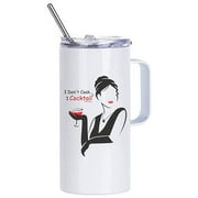 I Don't Cook...I Cocktail 16 oz White Double Stainless Steel Mug with a Sliding Lid and a Straw