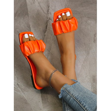 

Women s Ruched Detail Open Toe Flat Slide Sandals Casual Summer Fashion Walking Slippers Shoes Orange CN41(9)