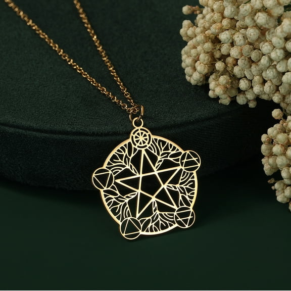 Wicca Pentagram Witch Pendant Necklace Stainless Steel Amulet for Eternity and Infinity Pagan Religious Symbol Jewelry