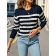 thumbnail image 4 of Women'S Striped Sweaters Casual Crew Neck Long Sleeve Pullover Oversized Cable Knit Loose Jumper Tops Tibet M, 4 of 8