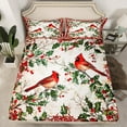 thumbnail image 2 of Manfei Merry Xmas Full Size Sheets,Christmas Cardinals Bed Sheets,Retro Red Berry Sheet Sets For Men Women,Luxury Bedroom Decor,4pcs, 2 of 7