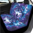 thumbnail image 3 of HUISEFOR Purple Galaxy Wolf Car Seat Cover Full Set of 14 Pcs Elastic Including Steering Wheel Cover, Belt Cover, Headrest Covers, Comfortable, Breathable, Universal Fit for Cars SUV Trucks, 3 of 5