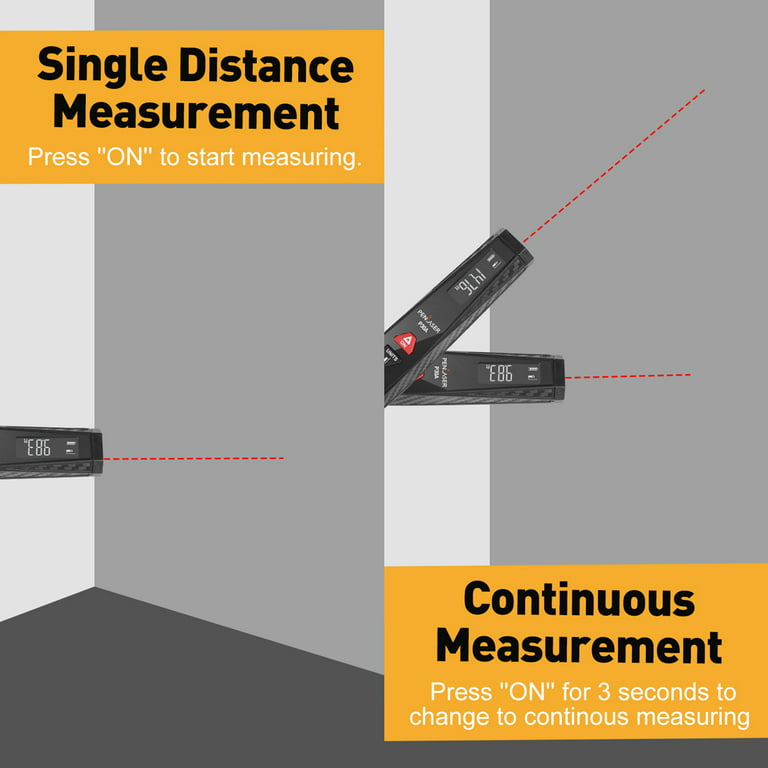 PREXISO Pocket Laser Measurement Tool, 135Ft Laser Distance Meter Backlit  Display Laser Measure with Pen Clip Ft/Ft+in/in/M Unit - Pythagorean