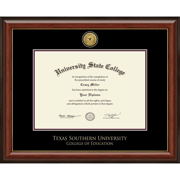 Texas Southern University College of Education Diploma Frame, Document Size 17" x 12"