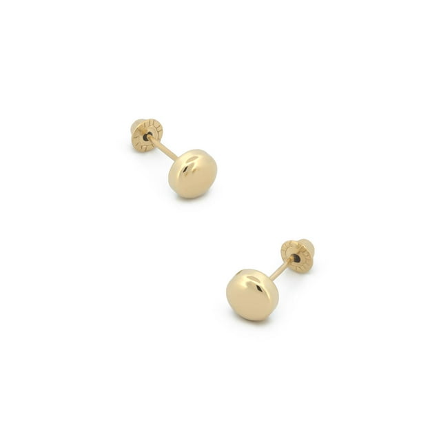 Arete Broquel De Bola Plana 5 mm Oro Sólido 14k