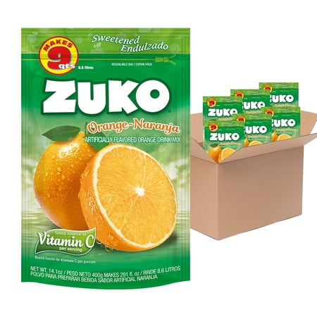 Zuko Orange Drink Mix Bag, 14.1 oz, Pack of 6, Fortified with Vitamin C, No Additional Sugar Needed