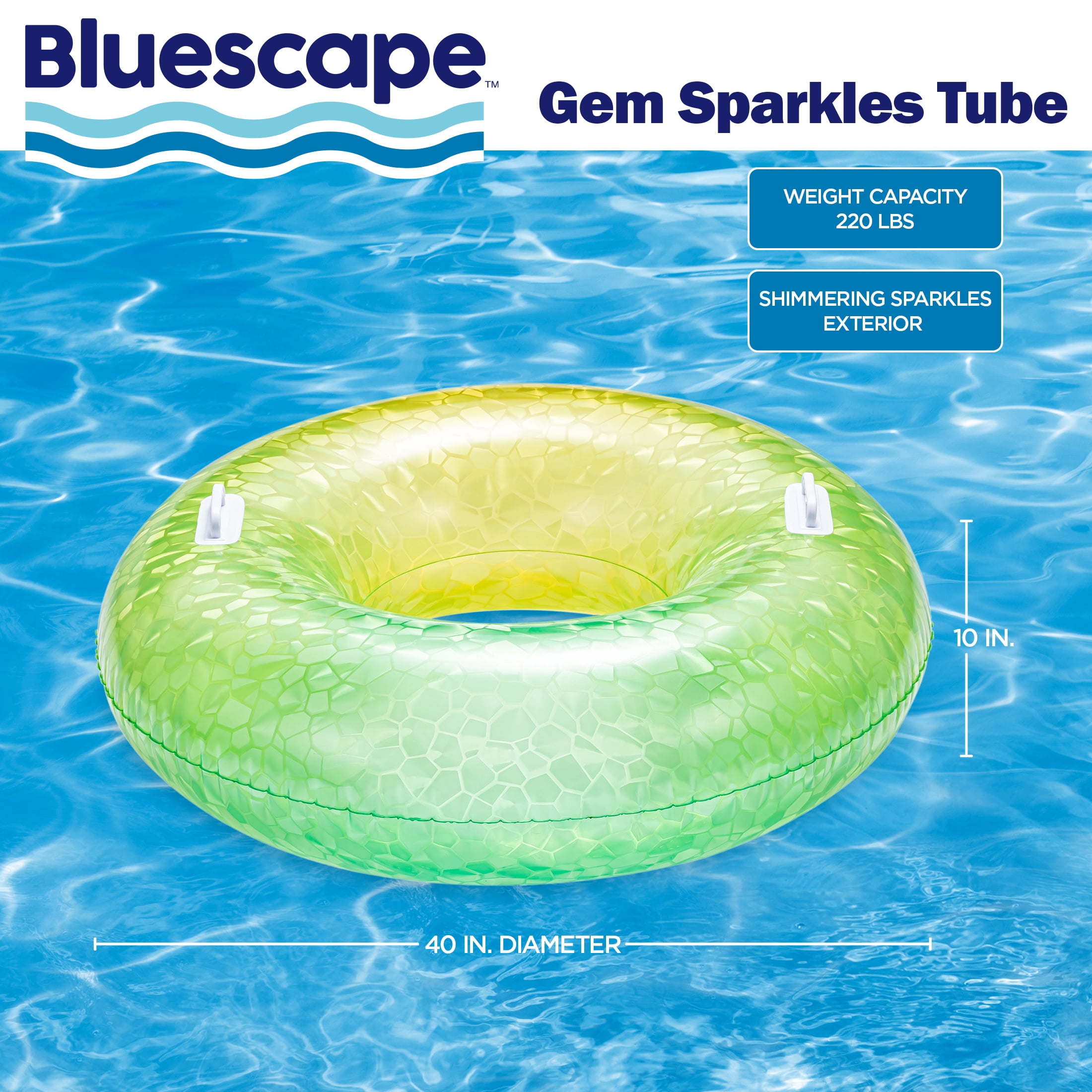 Bluescape Inflatable Tube Pool Float, Green Yellow Gem Sparkle, 40 in, Age 9+, Unisex
