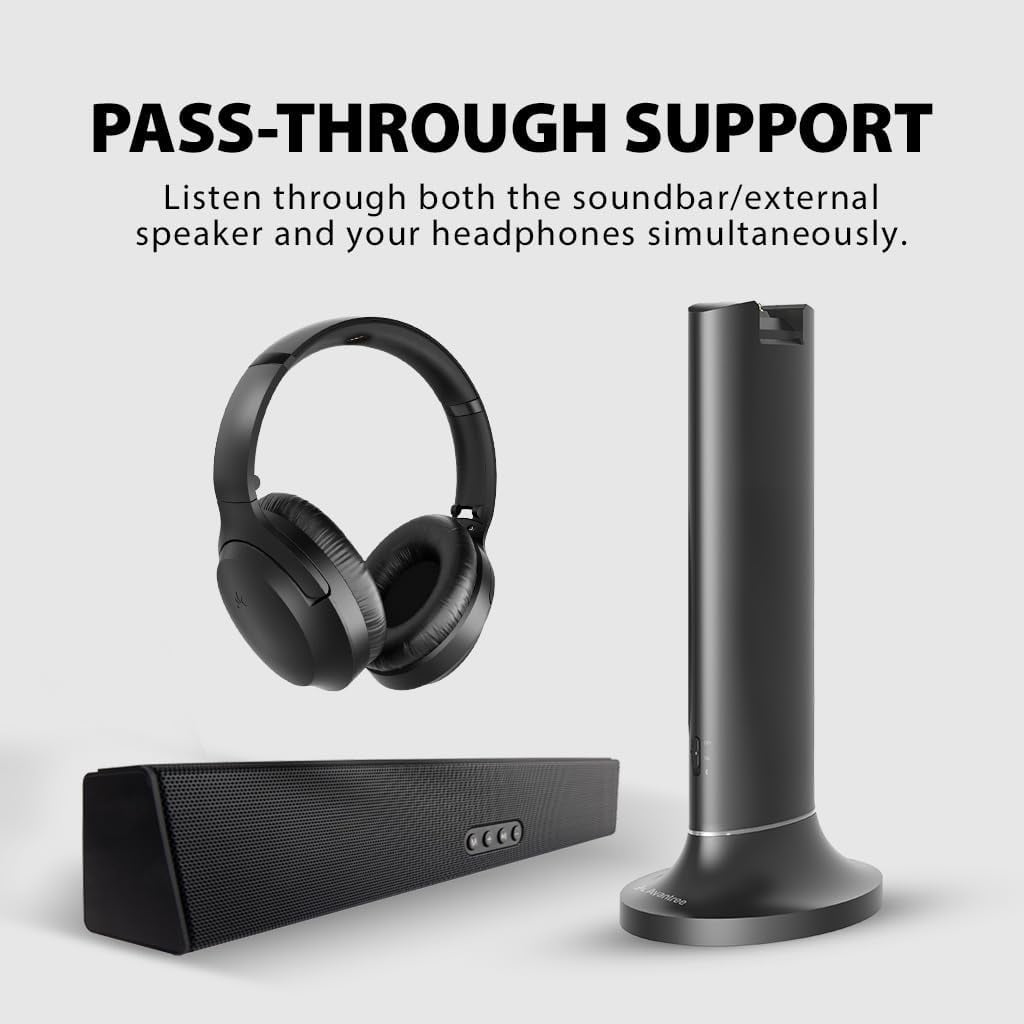 Avantree Opera Plus - Wireless Headphones for TV Watching with Cinema & Clear Dialogue Modes, HDMI ARC & Opt & AUX & RCA Input Support, 164ft Range, and Bluetooth Transmitter & Charging Dock 2-in-1