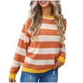 thumbnail image 2 of CaiJunJia Women's Striped Knited Sweater Round Neck Pocket Pullover Long Sleeved Tops, 2 of 6