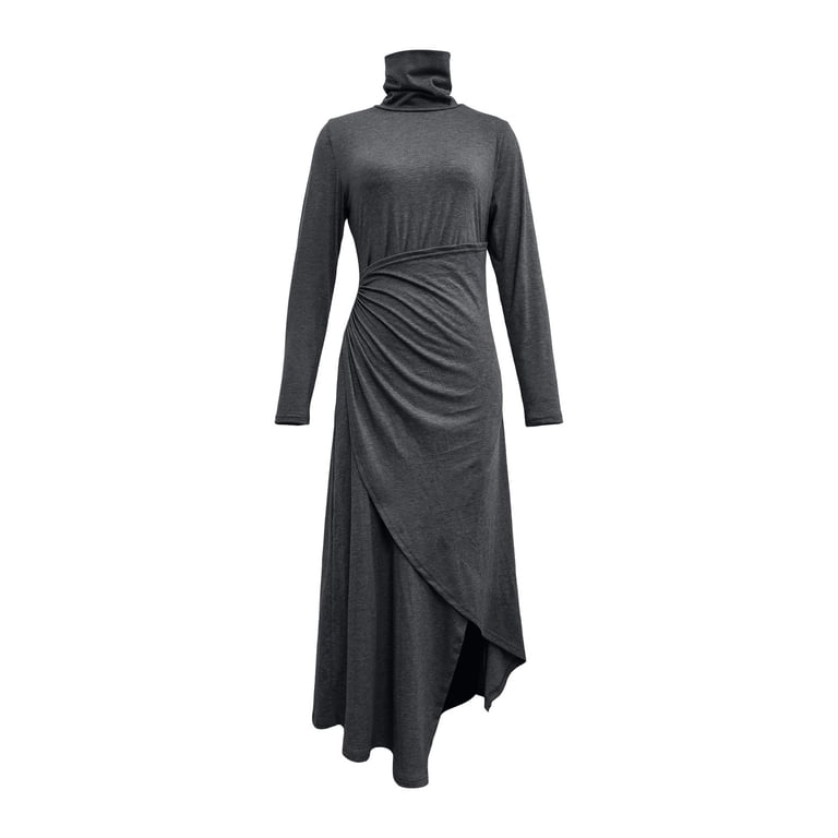 grey semi formal dress Blmnix Bodycon Women's Dresses Business Casual Cocktail-Length Gray Long Sleeve High Neck Antimicrobial Protection Casual Summer Colour: LIGHT BLUE