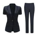 thumbnail image 6 of AZoiNM Women's Checkered Suit Set One Button Blazer Short Sleeve Tapered Pants, 6 of 13