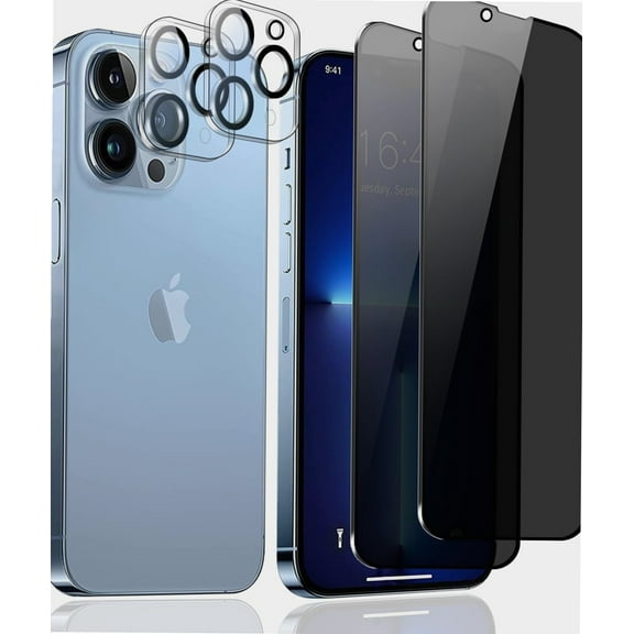 [2 Pack] Privacy Screen Protector for iPhone 13 Pro Max   [2 Pack] Camera Lens Protector Anti-Spy,Double Protection Tempered Glass Film,Easy Installation Frame (iPhone 13 Pro Max)