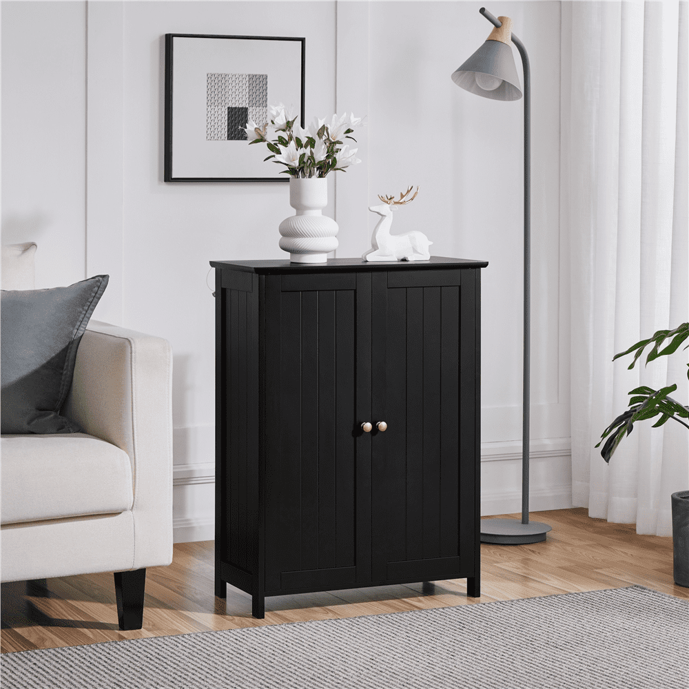 Alden Design Free Standing Floor Cabinet with 2 Adjustable Shelves, Black