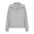 thumbnail image 3 of Wyobmus Women Zipper Hooded Sweatshirt Long Sleeve Hoodies Solid Hooded Y2K Jacket Fashion Casual Outwear Clothes Gray, 3 of 5