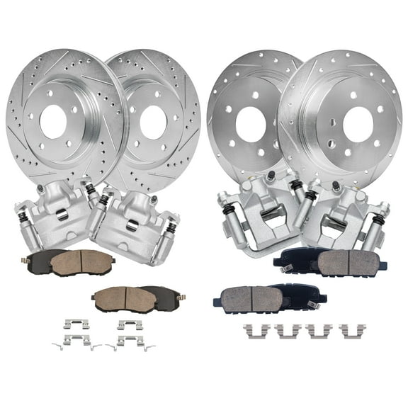 Detroit Axle - Brake Kit for 2007-2010 Nissan Altima, 11.65'' Front and 11.46'' Rear Drilled & Slotted Brake Rotors Ceramic Brake Pads Brake Calipers 2008 2009 Replacement