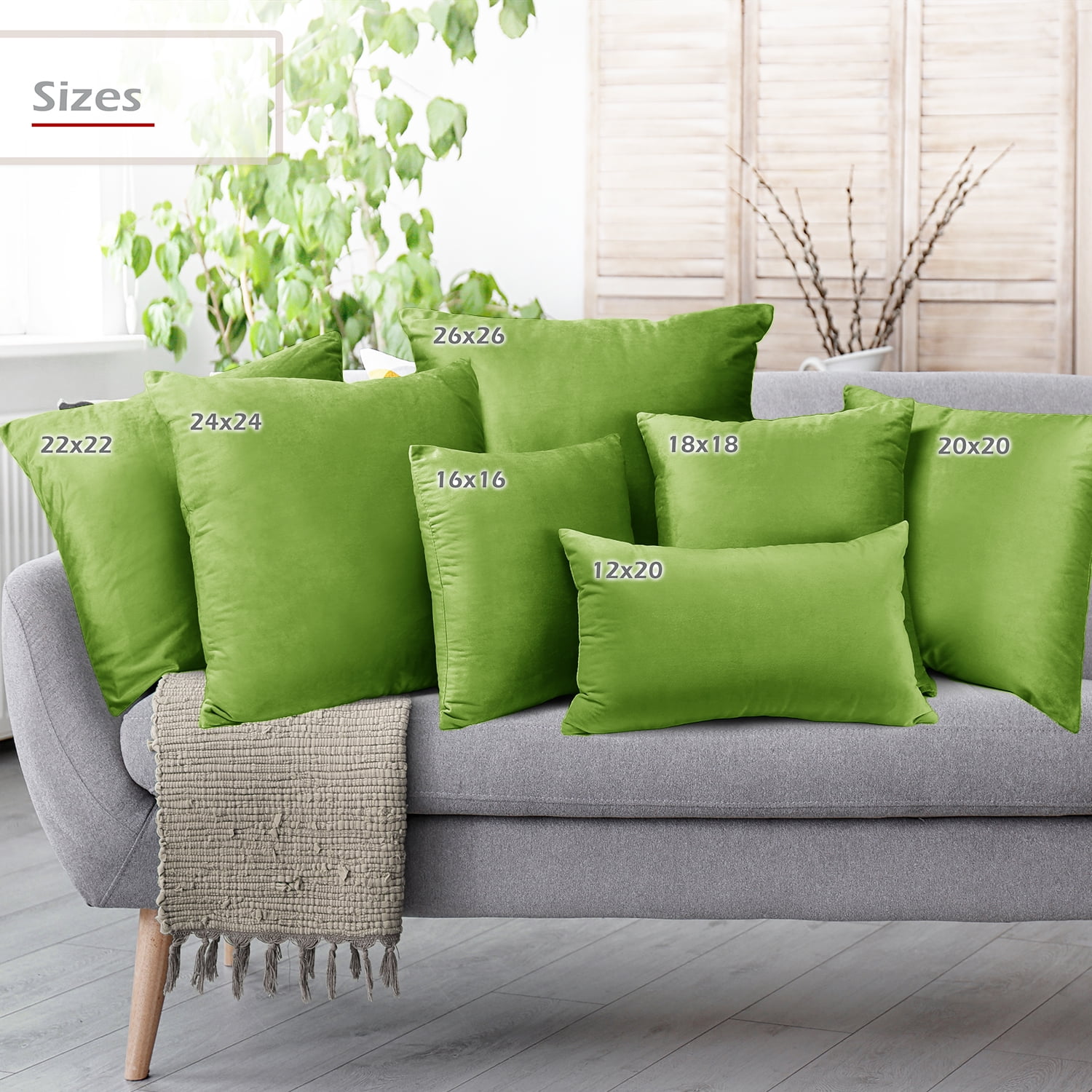Clara Clark Plush Solid Decorative Microfiber Square Throw Pillow Cover with Throw Pillow Insert for Couch, Garden Green, 28"x28"", 4 Piece Decorative Soft Throw Pillow Set