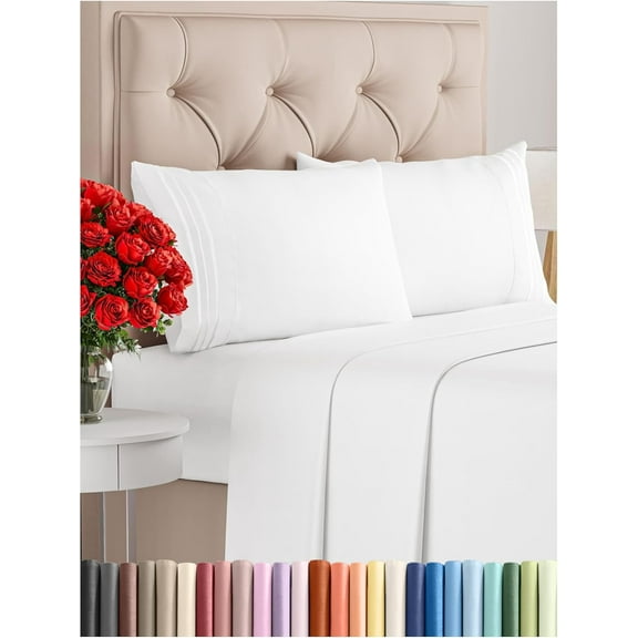 Queen Size 4 Piece Sheet Set - Comfy Breathable & Cooling Bed Sheets Hotel Luxury Bedding for Women, Men, Kids, Teens, Boys Girls Deep Pockets, Ultra-Soft, Wrinkle Free Oeko-Tex White