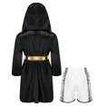 thumbnail image 2 of Yruioon Kids Boys Boxing Outfit Metallic SatinLong Sleeve Robe Hooded Grown Cloak with Belt and Boxer B2 6, 2 of 5