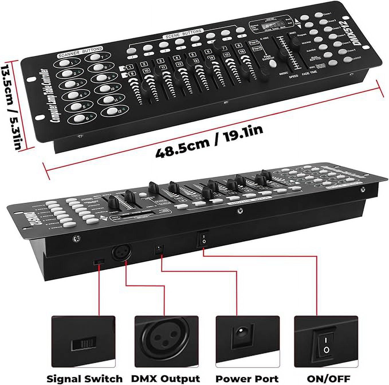Black Grand Console DMX and MIDI Operator 192 Channel Light Controller for Live Concerts KTV DJs Clubs