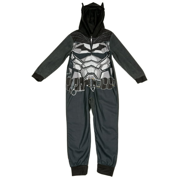Batman 864053-size8 The Youth Hooded Pajama Union Suit, Black - Size 8