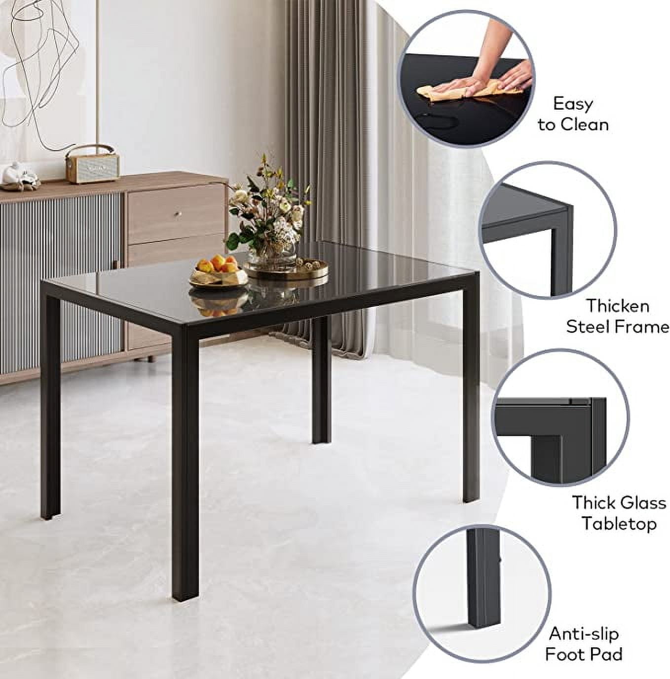 Lofka Dining Table Set for 6, 30" Kitchen Table and Chairs Set with 6 High PU Leather Back Chairs, Black