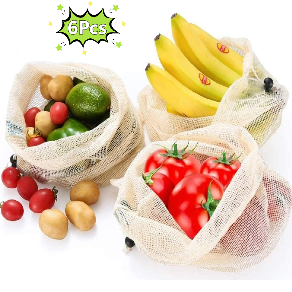 Reusable Produce Bags Washable Cotton Mesh Grocery Bags, Double