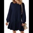 thumbnail image 3 of Vestido Estilo Sudadera de Larga para Mujer, Otoño 2025, Cuello Redondo, Punto Acanalado, Patchwork, Minivestidos Informales. Azul Marino L, 3 of 8