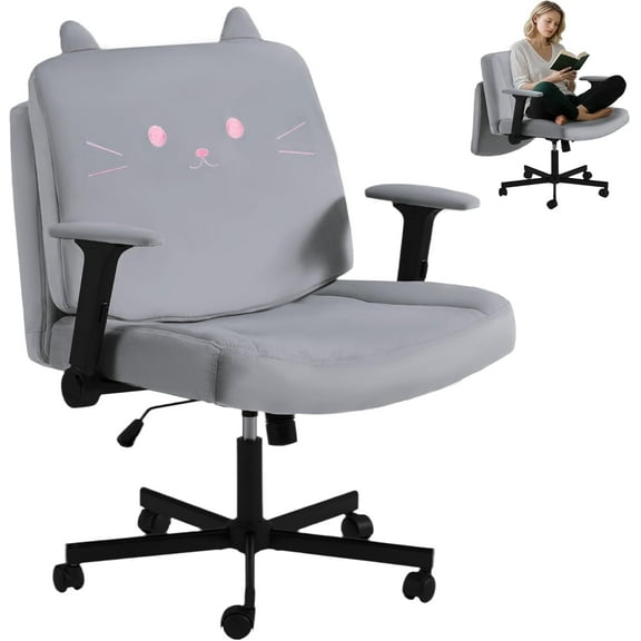 HOMREST Criss Cross Chair with Wheels, Oversized Office Chair Featuring Extra-Wide Seat & Adjustable Backrest for Home Office, Cute & Comfortable Chair for Dressing, Gaming, Reading(Gray)