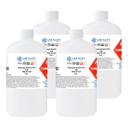 Lab Alley Isopropyl Alcohol 70% USP Grade, Ideal for First Aid and Home Cleaning, Halal - Pack of 4 x 1 Quart Bottles