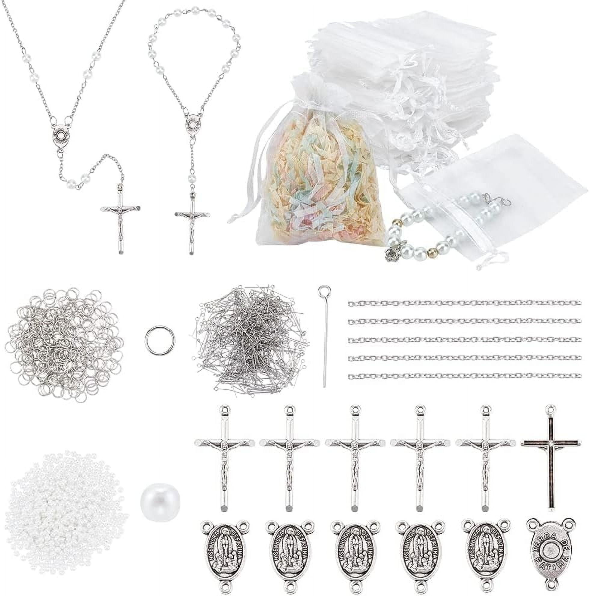 50 Sets Peral Beads 550pcs 6mm White Acrylic Pearl Beads 550pcs Metal Eye Pins Chains 50pcs Organza Bags