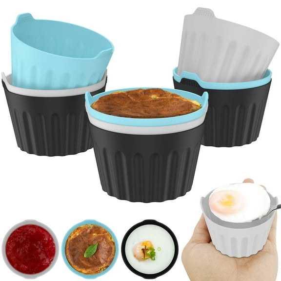 Ikoopy 9Pcs Air Fryer Egg Poacher Cups Food Grade Silicone Egg Poaching Cups Heat-Resistant Round Silicone Ramekins Reusable Silicone Baking Cups Egg Poacher for Air Fryer Oven Microwave 6.5x5cm