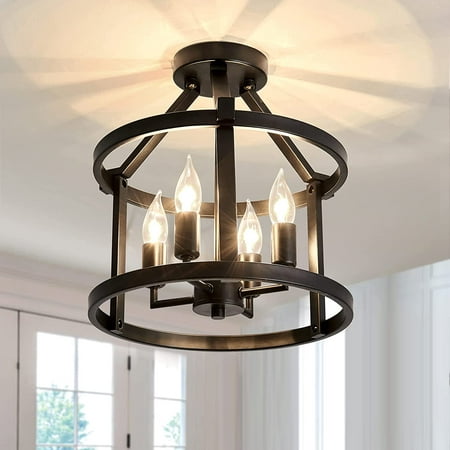 

CHAOXY 4-Light Retro Semi Flush Mount Chandelier Rustic Oil Rubbed Bronze Vintage Ceiling Light Fixture Metal Industrial Farmhouse Ceiling Lamp for Foyer Hallway Entryway Bedroom Dining Room Balcony