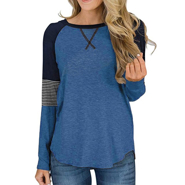 Sunloudy Mujer Casual Patchwork Camiseta, Otoño e Invierno Rayas Manga Larga Cuello Redondo Jersey Sunloudy moda