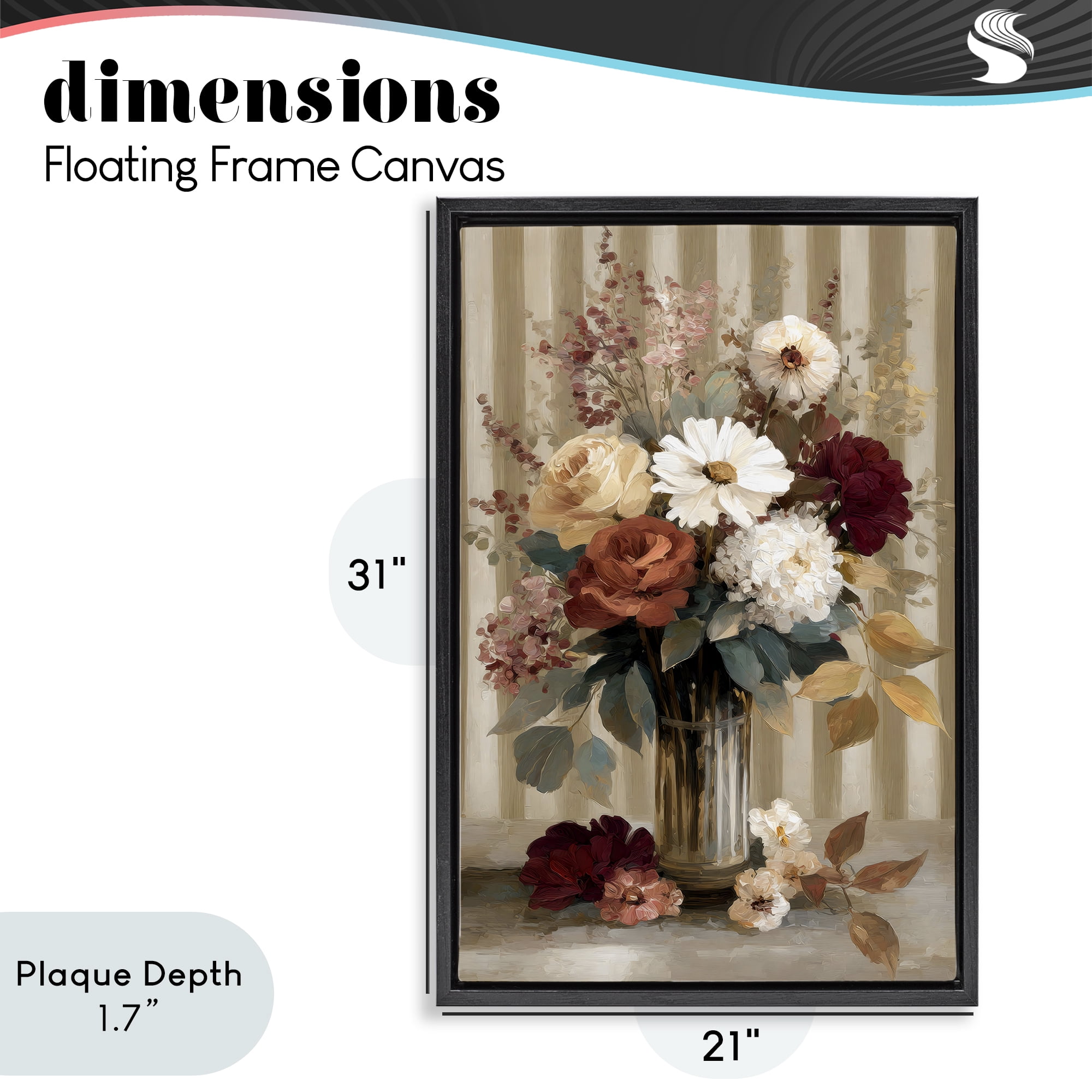 Stupell Industries Vintage Arrangement with Stripes Black Framed Floater Canvas Wall Art, design by Petal Prints Design