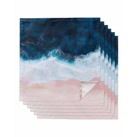 nqOlkjepod Navy Blue Pink Cloth Napkins Set of 6 Reusable Dinner Napkins, Watercolor Abstract Art Landscape Cocktail Napkin Washable Table Napkins for Wedding/Holiday Party/Baby Shower 20"x20"