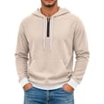 thumbnail image 3 of Fanshiluo Men's Waffle Quarter Zip Long Sleeve Pullover Hoodie,Contrast Color Hem Kangaroo Pocket Loose Fit Tops,XXXL,Big and Tall Men, 3 of 5