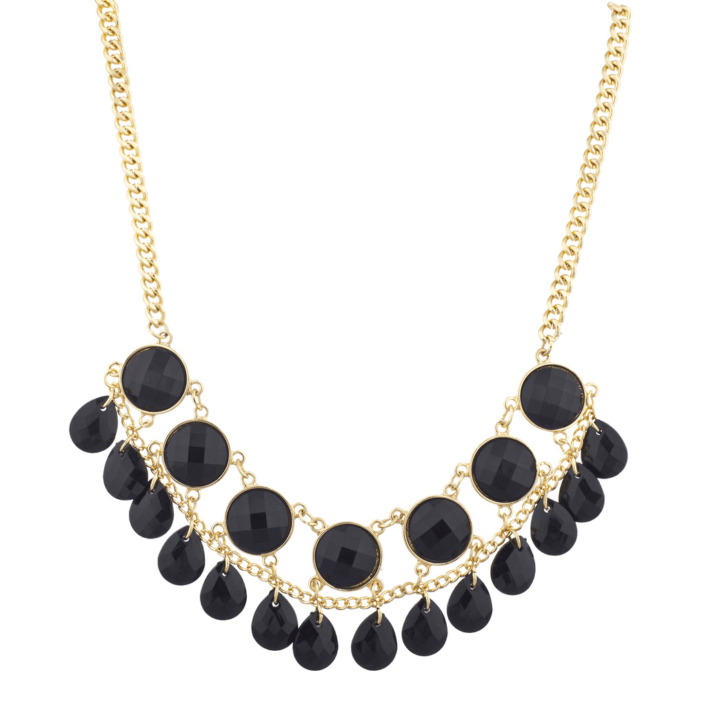 Lux Accessories Gold Tone And Black Cirlcle Tear Drop Stone Statement