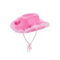 thumbnail image 2 of Sombreros Para Mujer Color SóLido Con Ribete Peludo Ala Ancha, Gorra De Vaquero Para Fiesta De Citas XBTCLXEBCO Rosa;12.60" * 16.54" * 7.09", 2 of 4