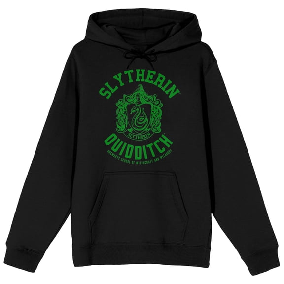Harry Potter Slytherin Quidditch Crest Long Sleeve Black Adult Hooded Sweatshirt-Medium