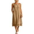 thumbnail image 2 of Karymi Plus Size Sleeveless Midi Dress, Round Neck Casual A-Line Dress with Double Layer Hem and Pockets, Solid Summer Flowy Shift Dress Plus Size Dresses, 2 of 6