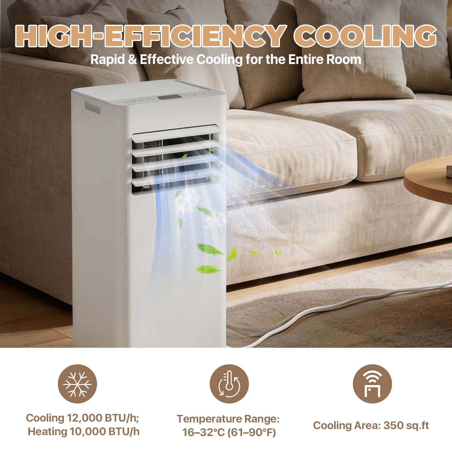 BaPiPro 10000 BTU ASHRAE Portable Air Conditioners with Heater, 5-in-1 Standing AC Unit with Heat, Cool, Dehumidifier, Fan, Sleep Mode for Room ups to 350 Sq.Ft