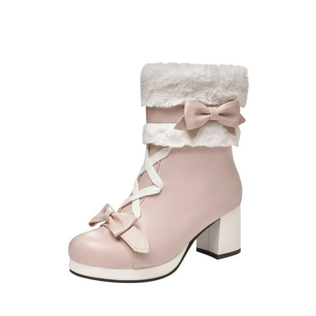 

Fashion Female Warm Boots Womens Shoes Fashion Solid Color Short Boots Round Toe Middle Heel Heel Zipper Bow Boots