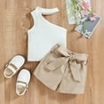 thumbnail image 4 of Jdefeg 2 Year Old Girls Clothes Summer Toddler Girls Sleeveless Ribbed Vest Off Shoulder Tops and Shorts Belt Outfits Skirt Set Cotton Blend Khaki 100, 4 of 9