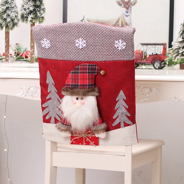 ZHAOCHENG Fundas para sillas navideñas Fundas para sillas de mesa de cena 3D Funda para silla navideña de muñeco de nieve de Papá Noel Silla navideña para personas mayores